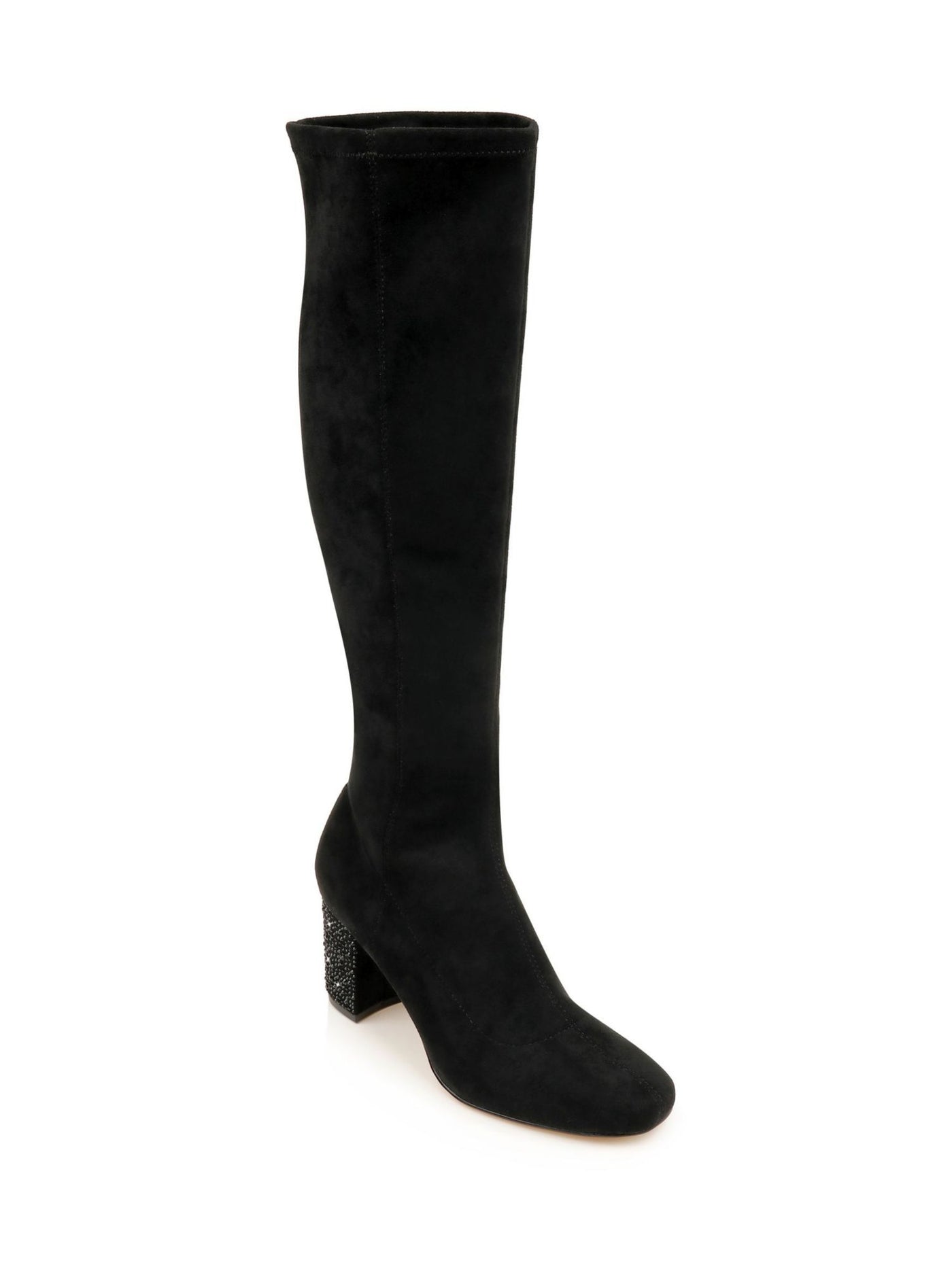 JEWEL BADGLEY MISCHKA Womens Black Rhinestone Heel Stretch Padded Evalina Square Toe Block Heel Heeled Boots 10