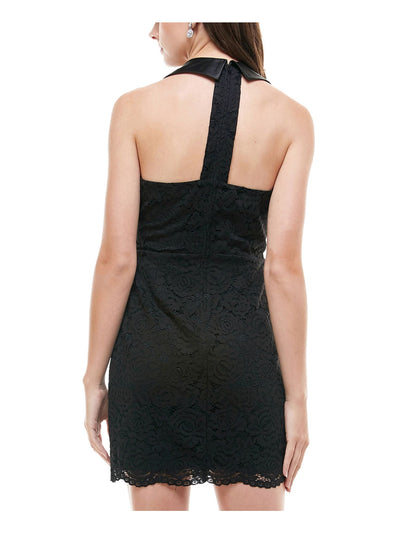 CITY STUDIO Womens Black Lace Zippered Sleeveless V Neck Short Cocktail Body Con Dress Juniors 15