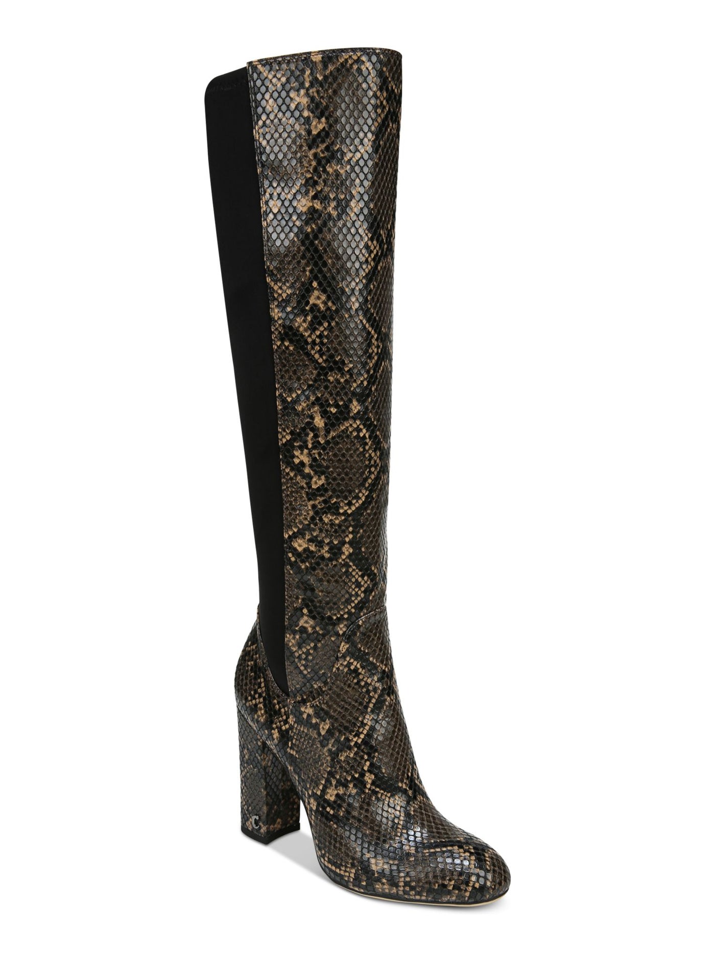CIRCUS BY SAM EDELMAN Womens Black Snake Comfort Stretch Clairmont Round Toe Block Heel Zip-Up Dress Boots 9 M
