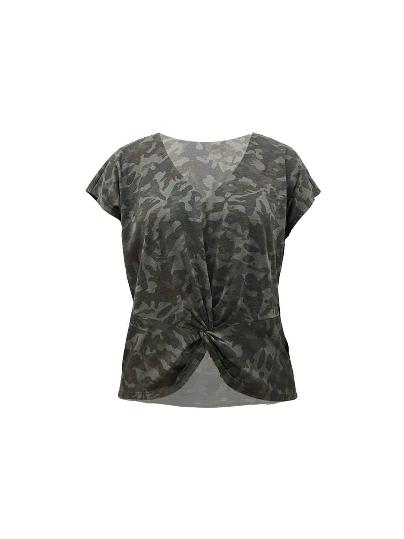 INC Womens Green Camouflage V Neck T-Shirt Plus 1X