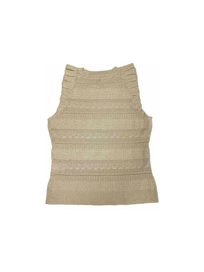 INC Womens Beige Ruffled Shimmering Sleeveless Crew Neck Sweater S