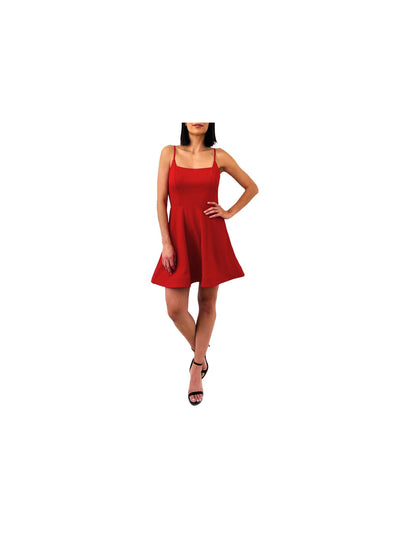 TRIXXI Womens Red Cut Out Spaghetti Strap Square Neck Short Party Fit + Flare Dress 15