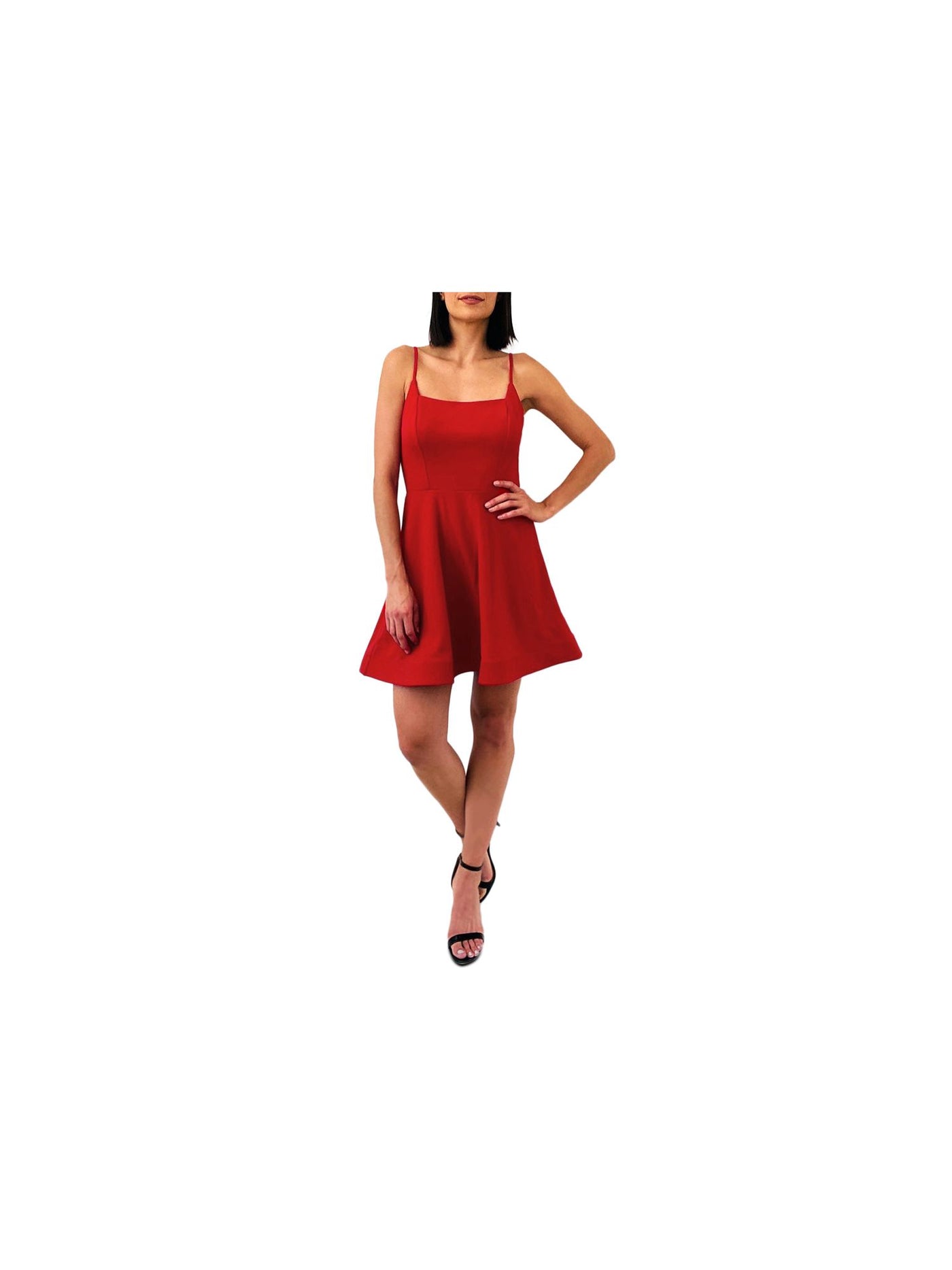 TRIXXI Womens Red Cut Out Spaghetti Strap Square Neck Short Party Fit + Flare Dress 7