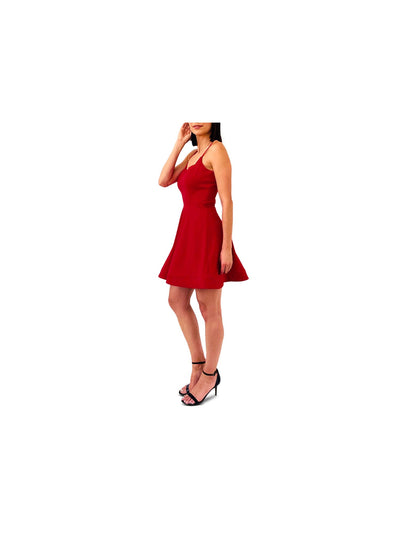 TRIXXI Womens Red Cut Out Spaghetti Strap Square Neck Short Party Fit + Flare Dress Juniors 5