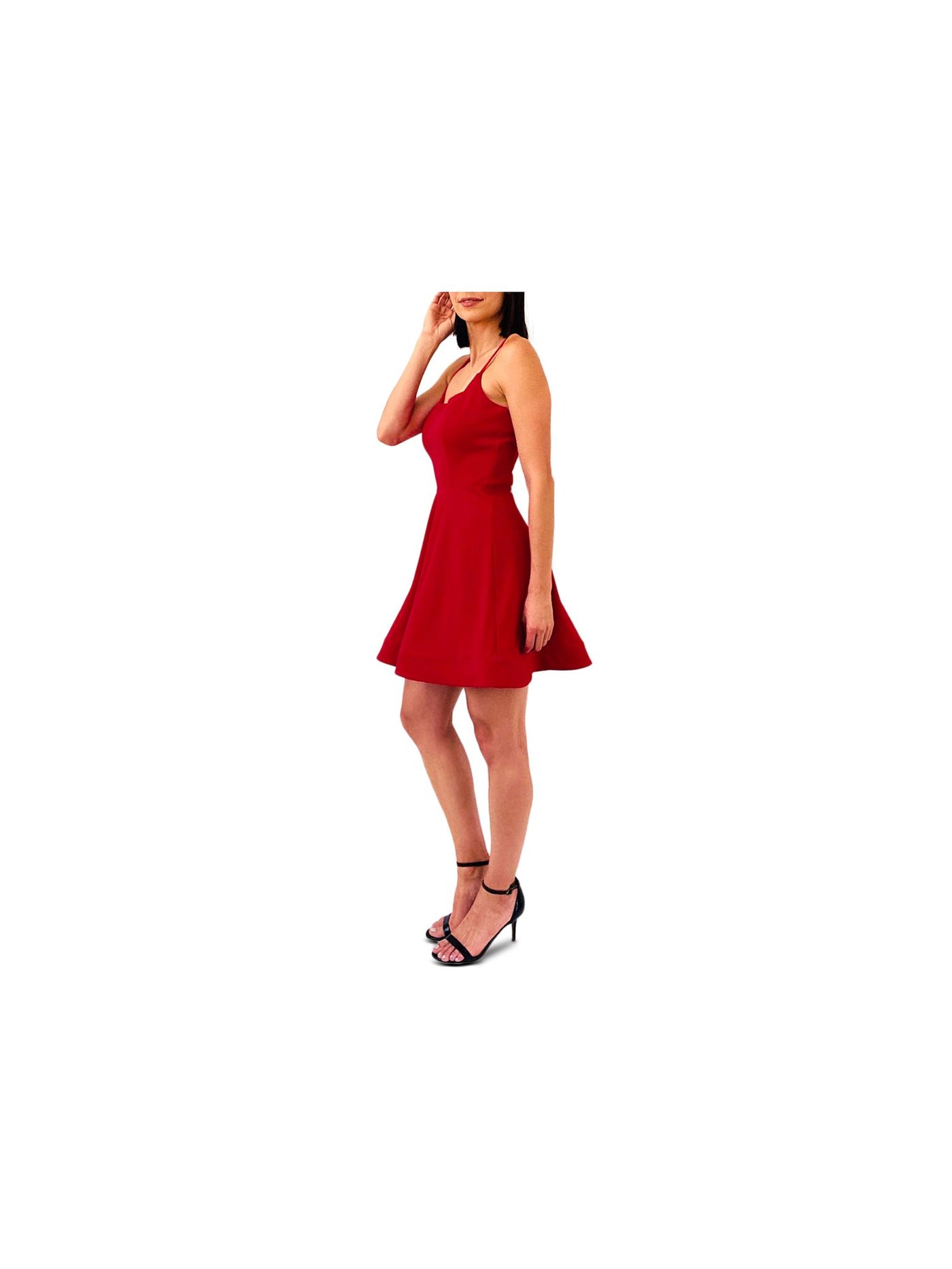 TRIXXI Womens Red Cut Out Spaghetti Strap Square Neck Short Party Fit + Flare Dress 15