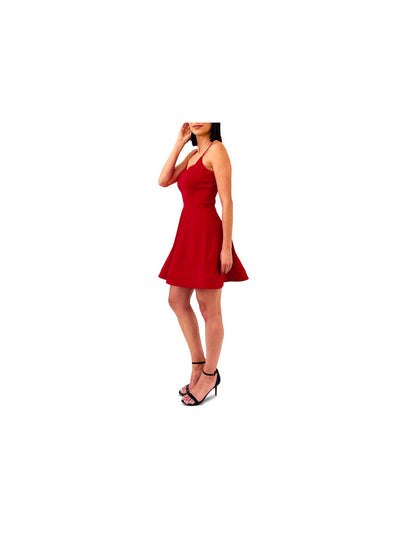 TRIXXI Womens Red Cut Out Spaghetti Strap Square Neck Short Party Fit + Flare Dress 3