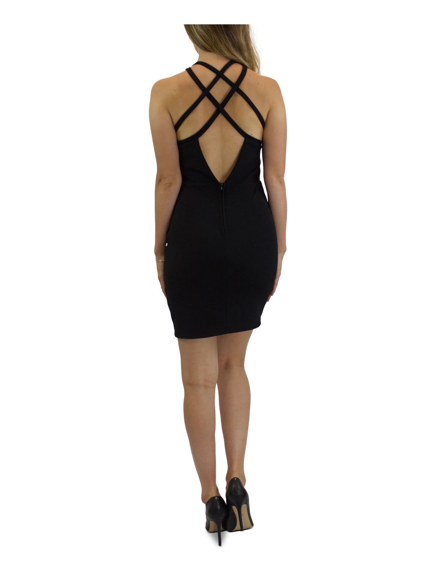 CRYSTAL DOLLS Womens Black Sleeveless V Neck Mini Cocktail Body Con Dress 9