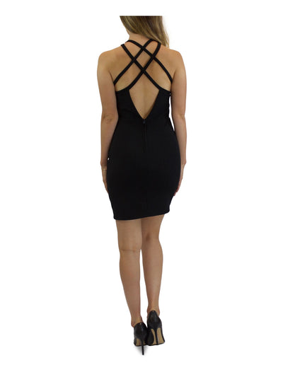 CRYSTAL DOLLS Womens Black Sleeveless V Neck Mini Cocktail Body Con Dress 5