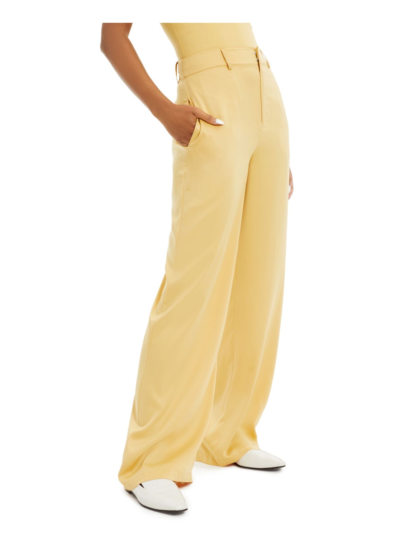 DANIELLE BERNSTEIN Womens Yellow Pocketed Zippered Satin Straight leg Pants 2