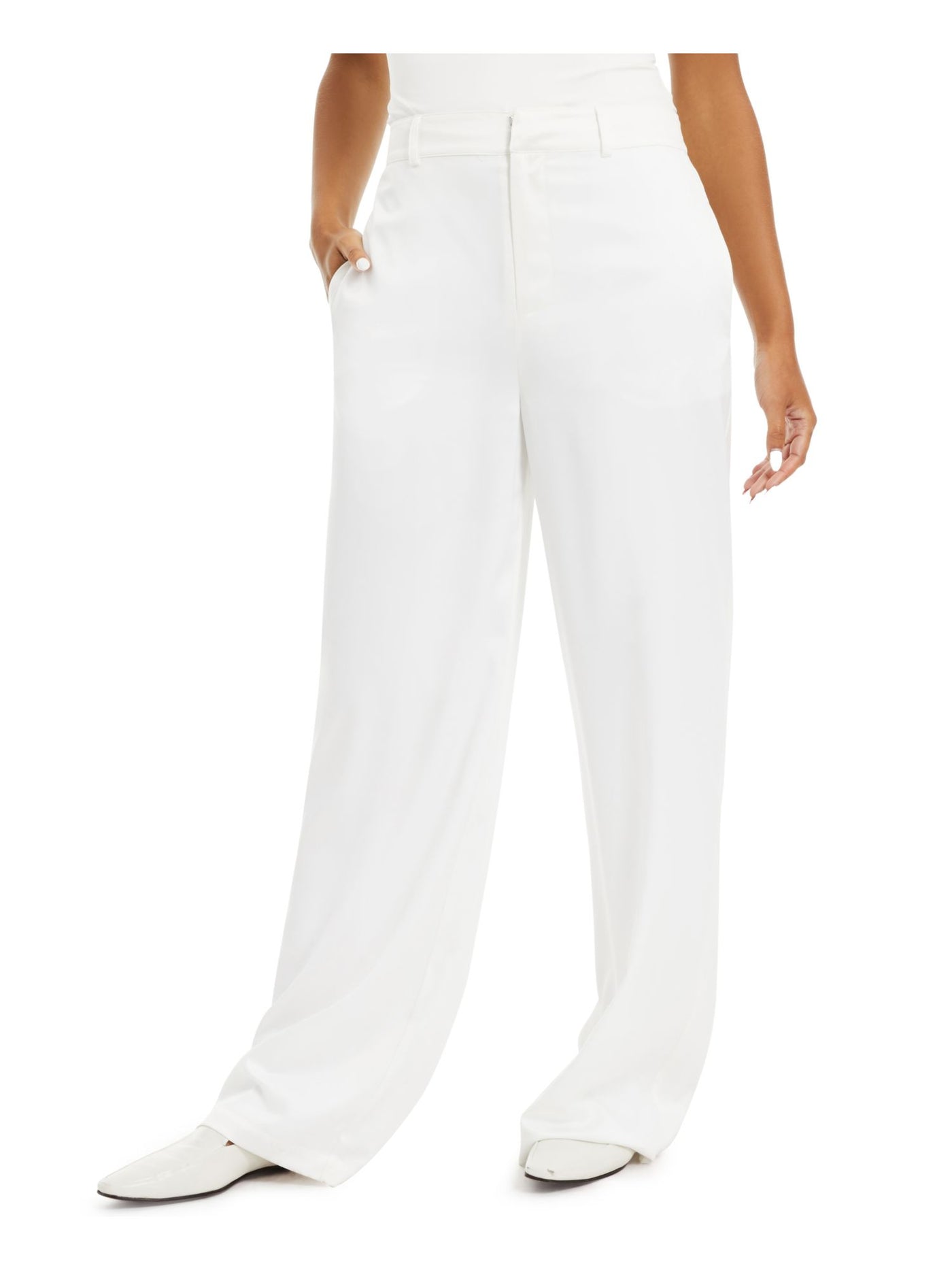 DANIELLE BERNSTEIN Womens White Pocketed Zippered Satin Straight leg Pants 4