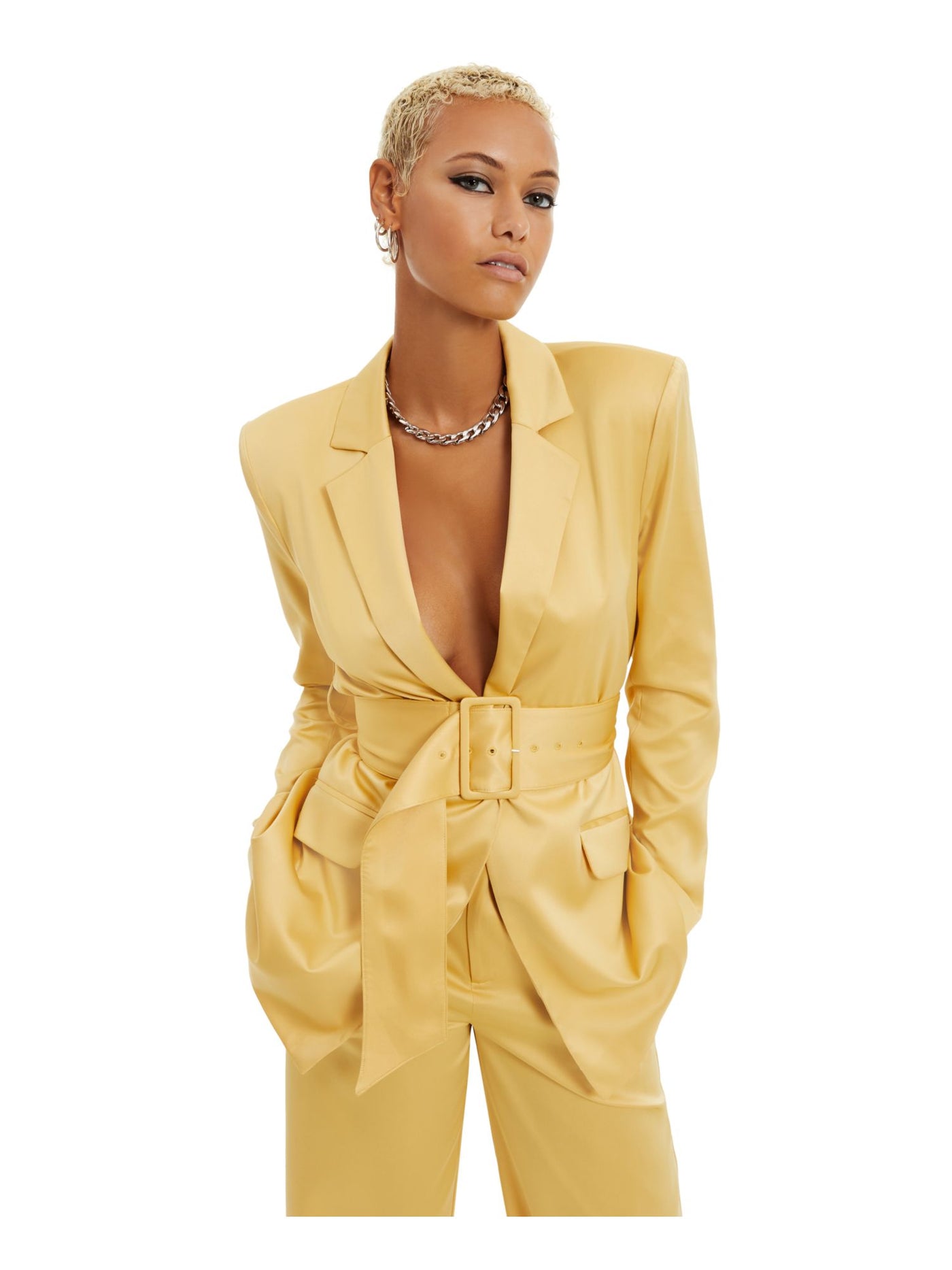 DANIELLE BERNSTEIN Womens Yellow Wear To Work Blazer Jacket S