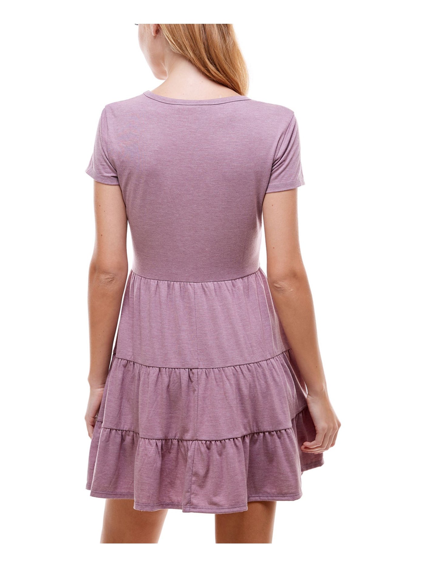 BEBOP Womens Purple Short Sleeve Crew Neck Short Fit + Flare Dress Juniors S