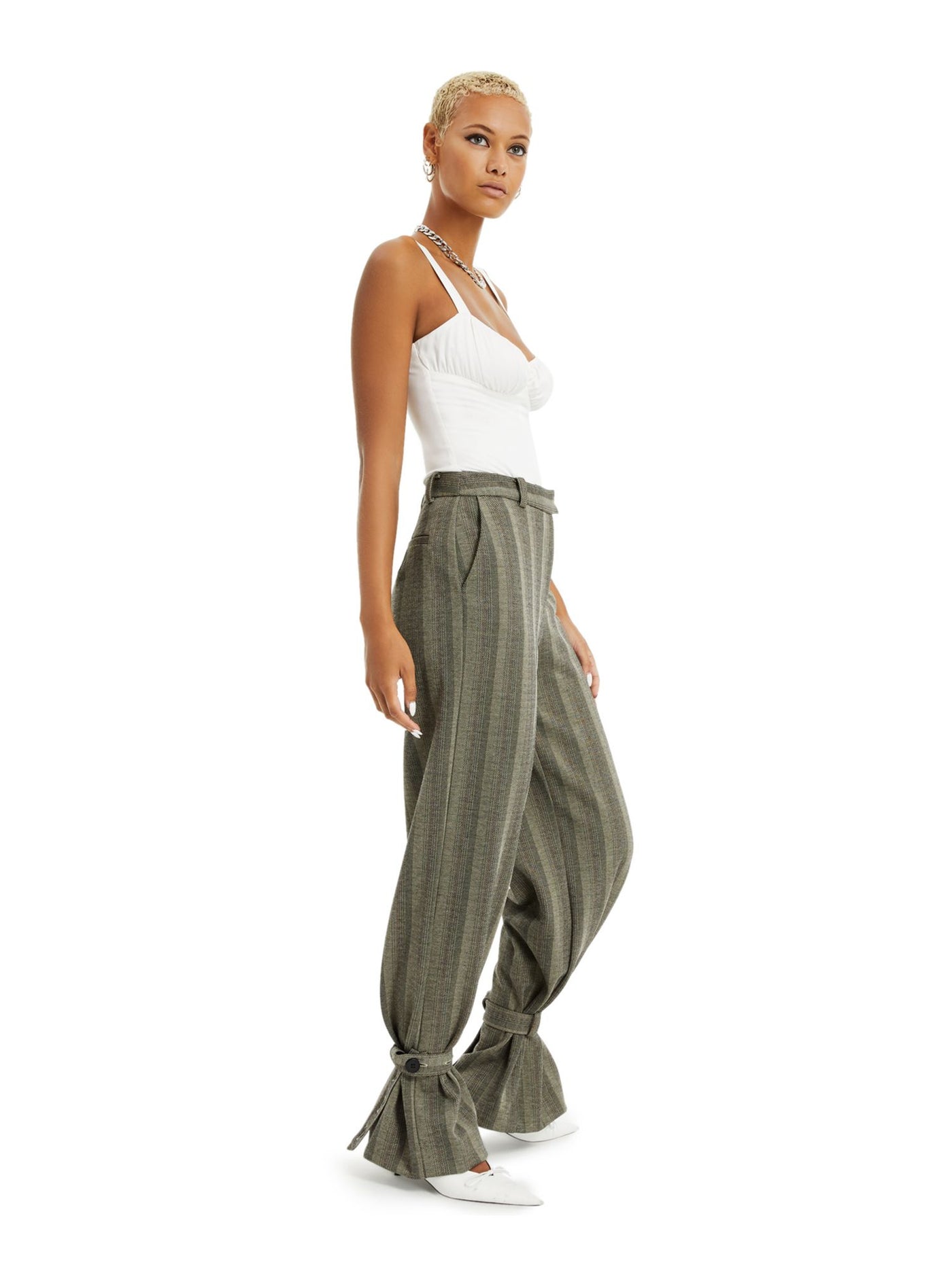 DANIELLE BERNSTEIN Womens Gray Pocketed Tab-details Herringbone Wide Leg Pants 0