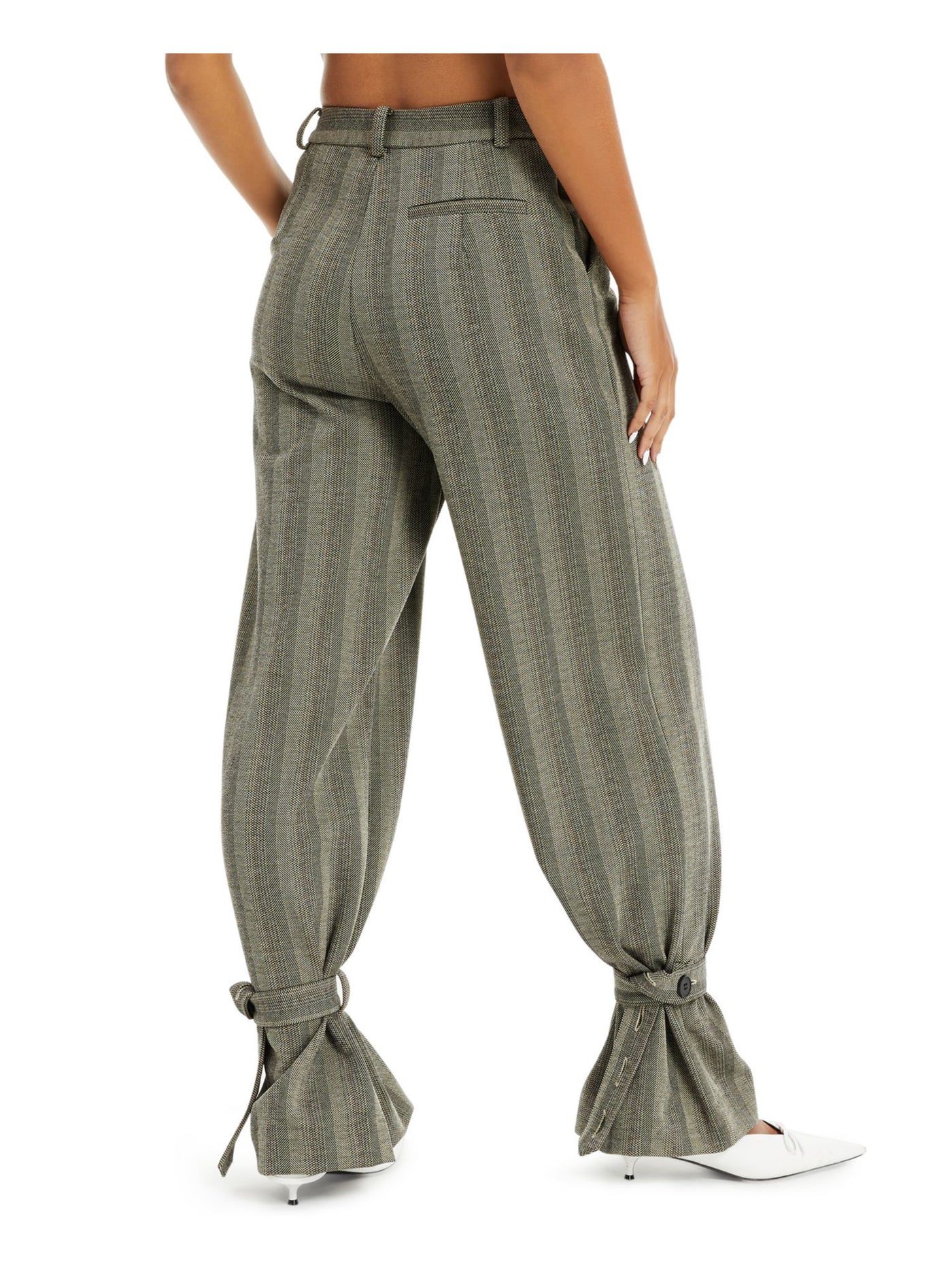 DANIELLE BERNSTEIN Womens Gray Pocketed Tab-details Herringbone Wide Leg Pants 00