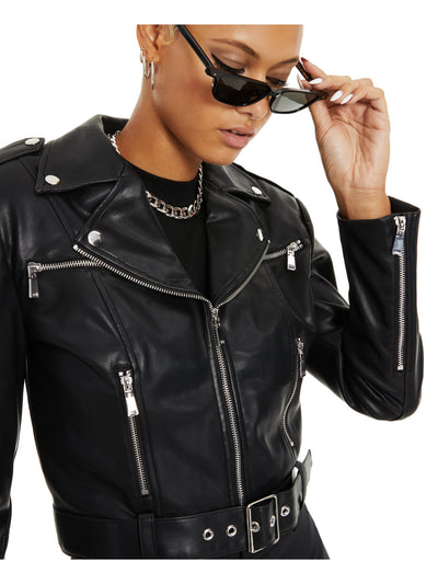 DANIELLE BERNSTEIN Womens Black Faux Leather Motorcycle Jacket XS
