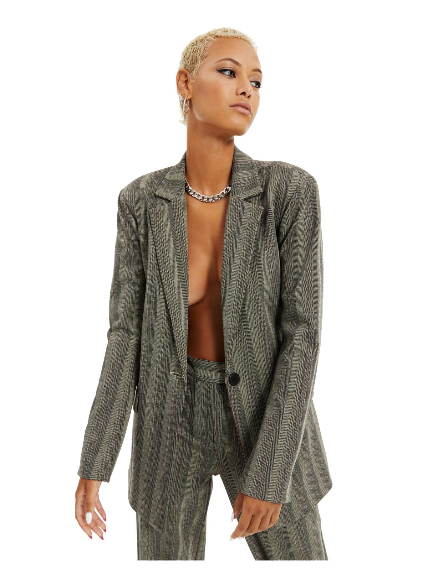 DANIELLE BERNSTEIN Womens Gray Herringbone Wear To Work Blazer Jacket XS