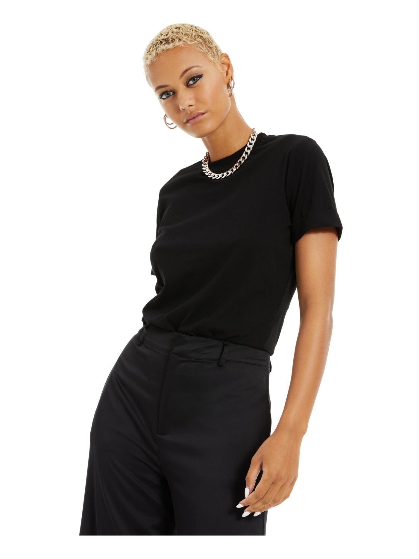 DANIELLE BERNSTEIN Womens Black Heather Short Sleeve Crew Neck T-Shirt L