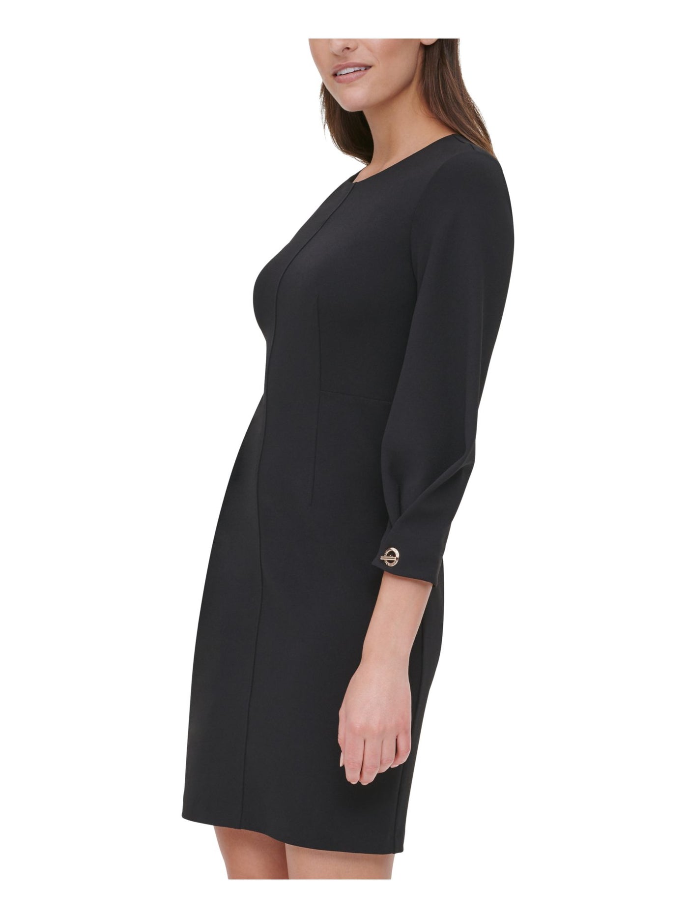 TOMMY HILFIGER Womens Black Long Sleeve Jewel Neck Above The Knee Wear To Work Sheath Dress 12