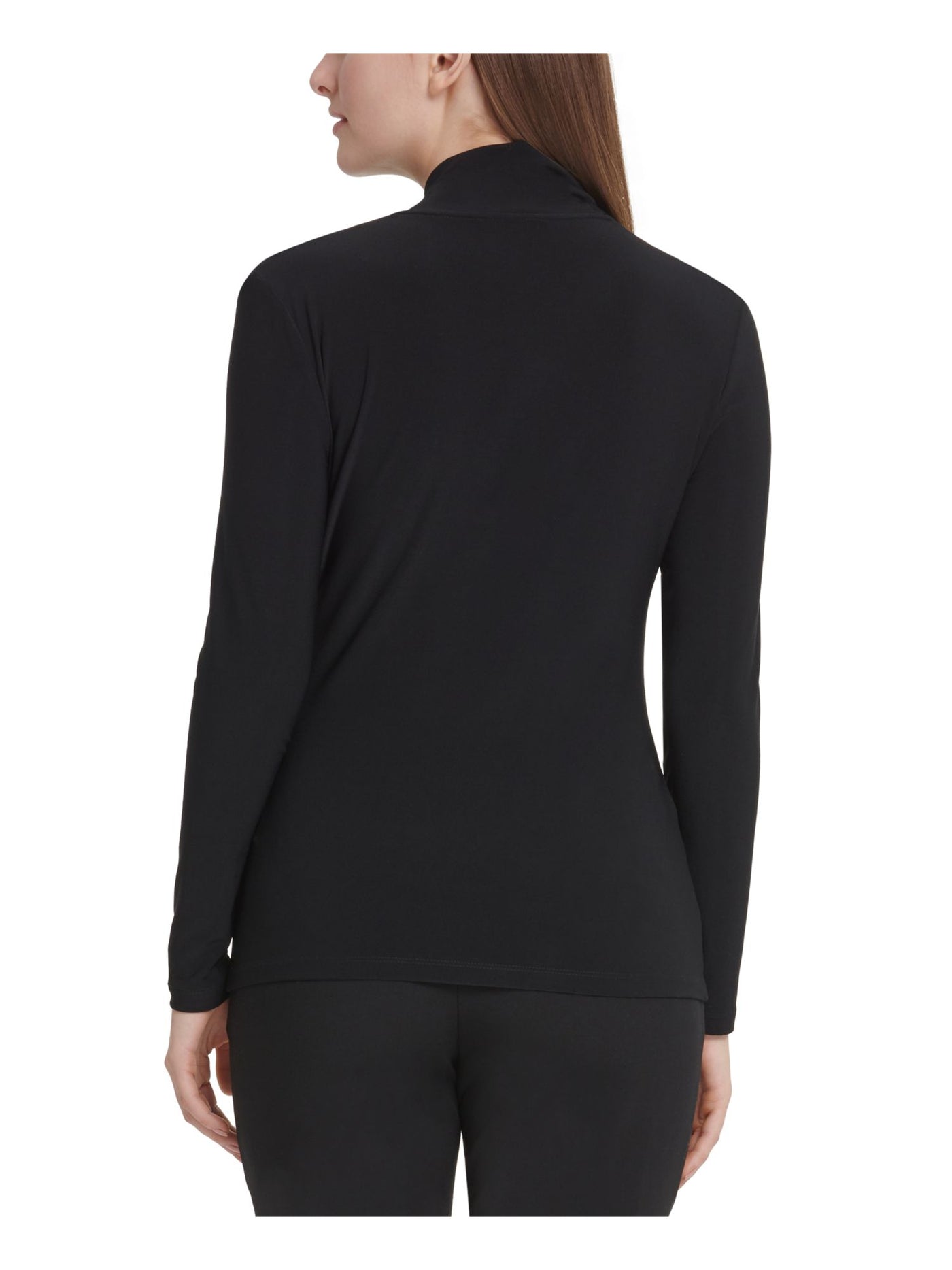 DKNY Womens Black Ruched Pullover Long Sleeve Surplice Neckline Top Petites PS