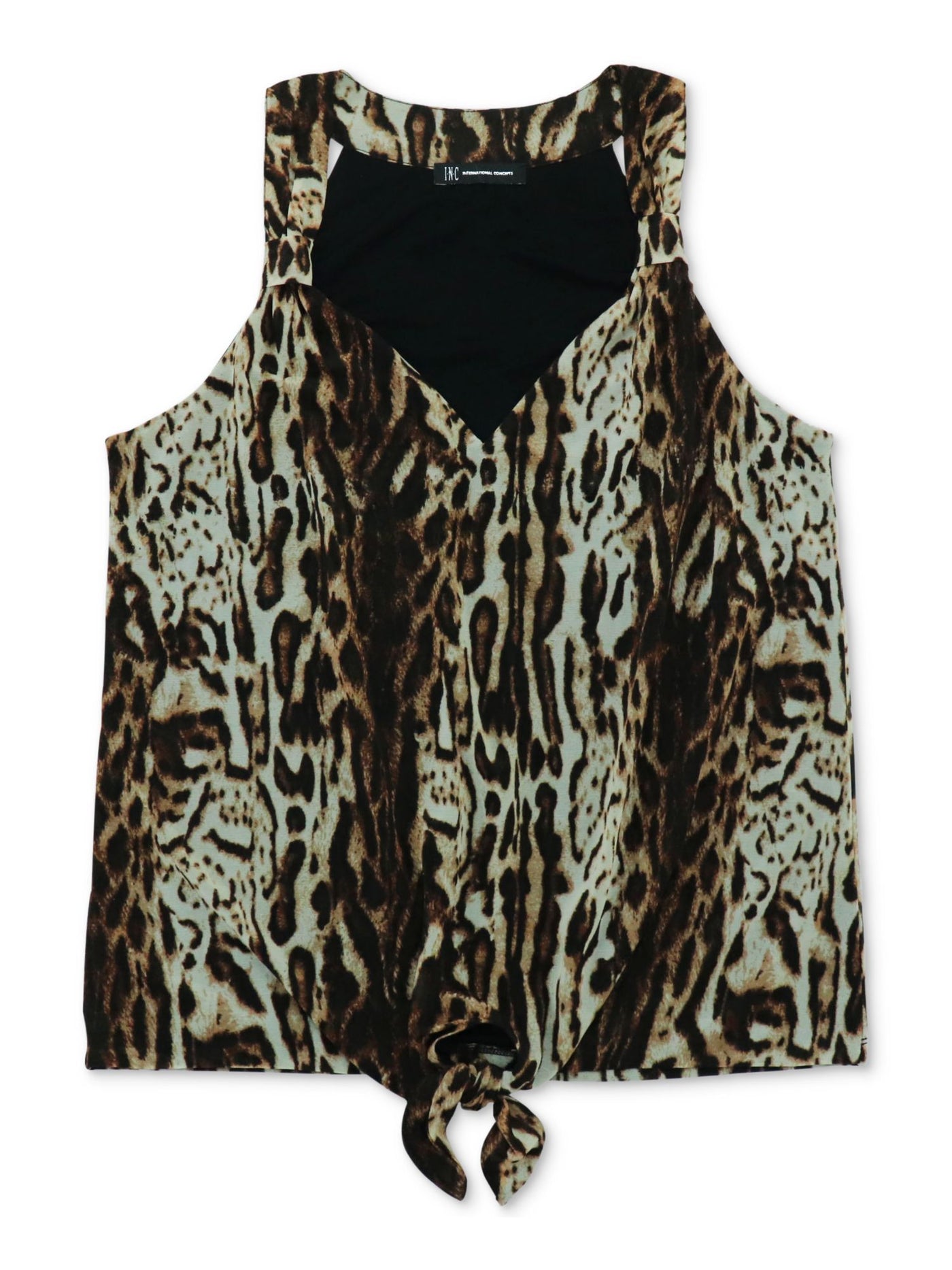 INC Womens Brown Tie Animal Print V Neck Top S