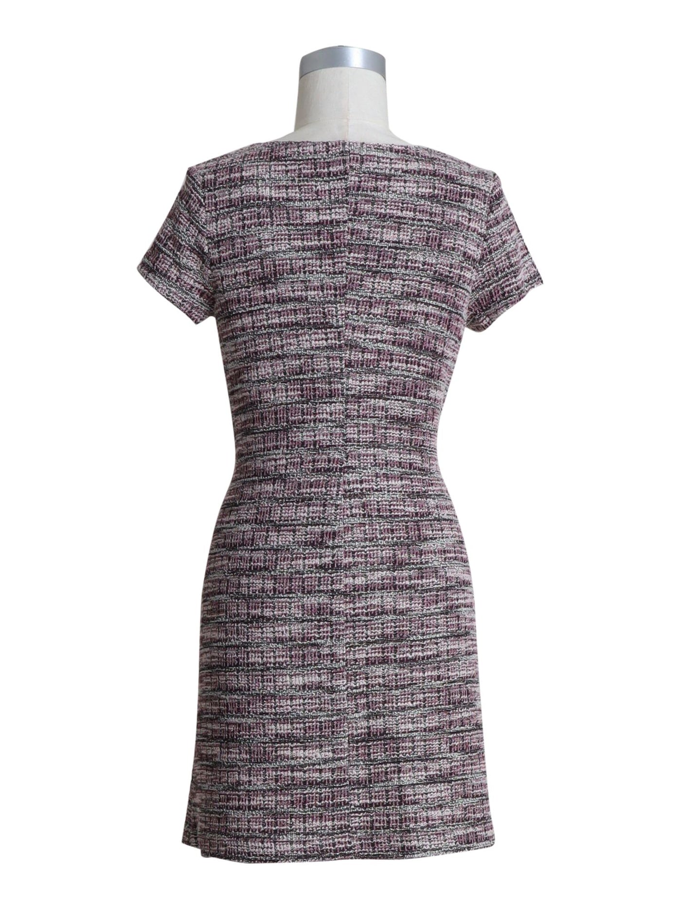 CONNECTED APPAREL Womens Purple Stretch Textured Welt-pocket-detail Tweed Short Sleeve Round Neck Above The Knee Wear To Work Sheath Dress Plus 24W