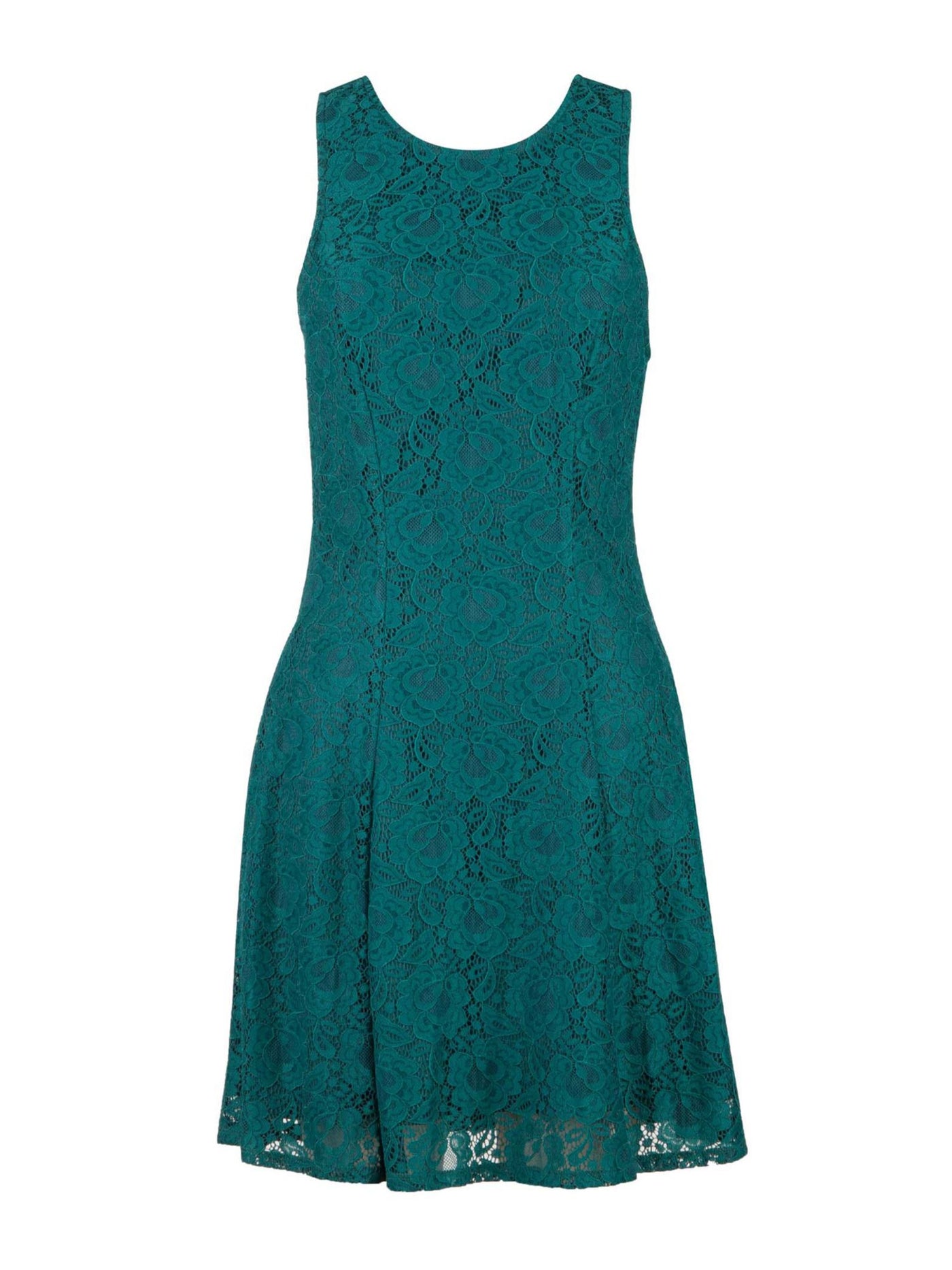 SPEECHLESS Womens Teal Stretch Lace Back Tie Closure Lined Sleeveless Scoop Neck Above The Knee Party Fit + Flare Dress Juniors M