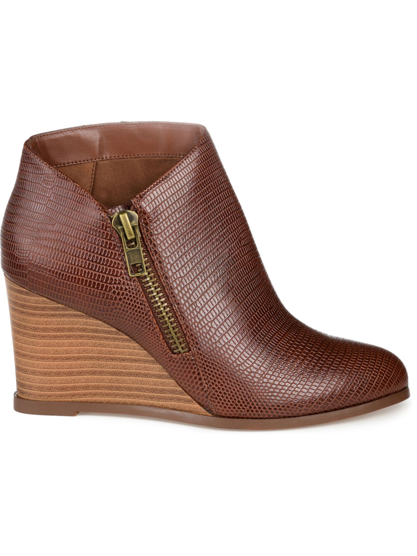 JOURNEE COLLECTION Womens Brown Snakeskin Cushioned Comfort Glam Almond Toe Wedge Zip-Up Booties 8.5 M