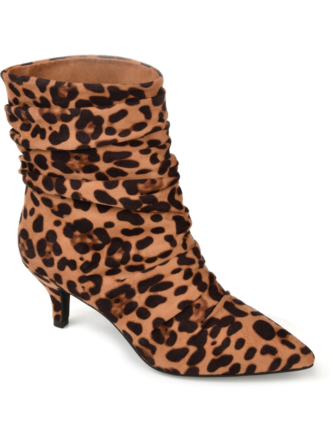 JOURNEE COLLECTION Womens Brown Leopard Print Comfort Jo Pointed Toe Kitten Heel Slip On Slouch Boot 8.5 M