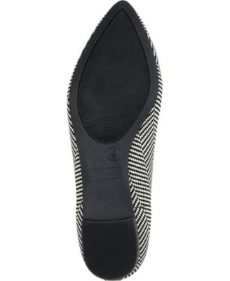 JOURNEE COLLECTION Womens Black Herringbone Dalmation Studded Padded Karise Pointed Toe Slip On Flats Shoes