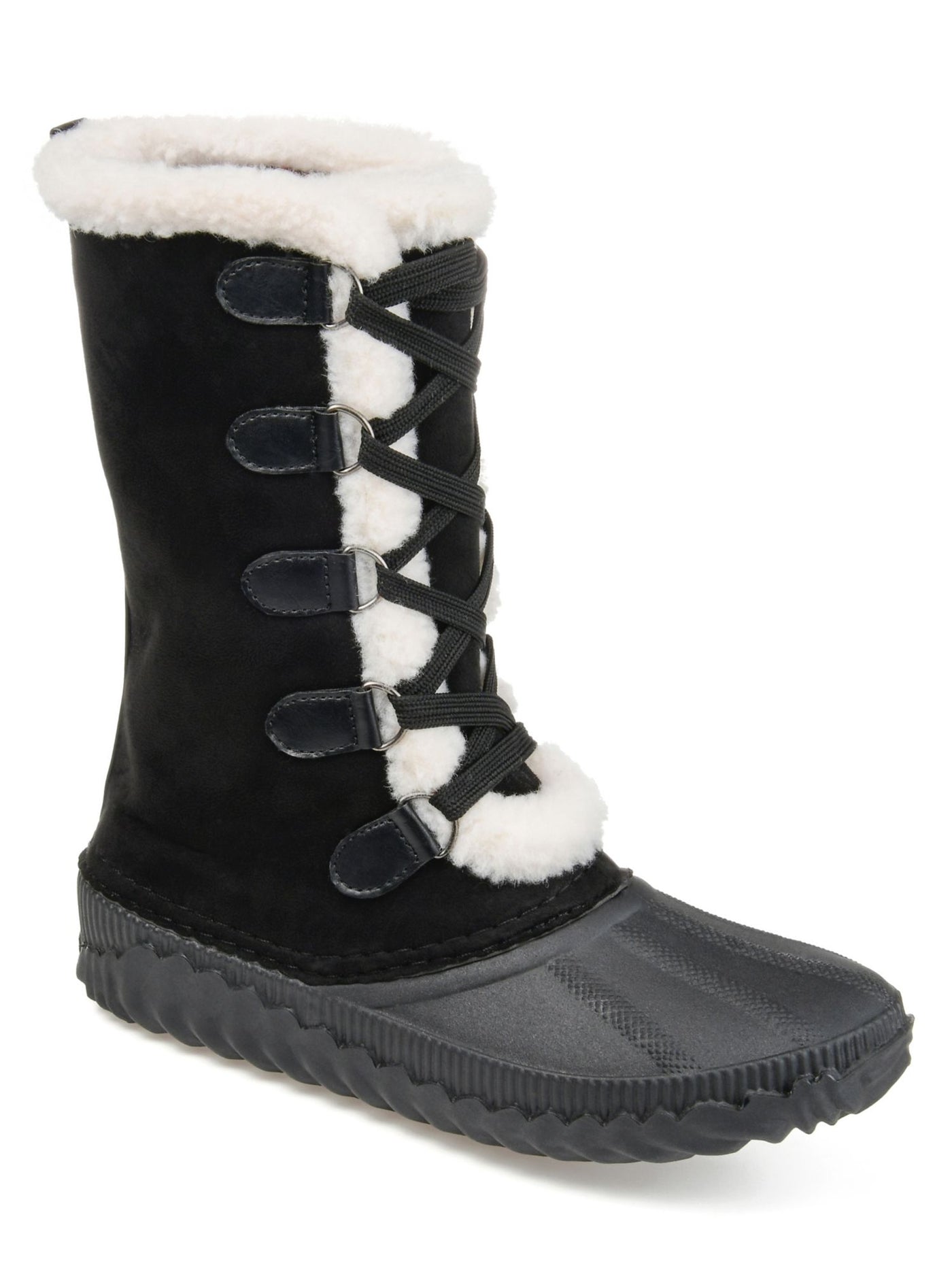 JOURNEE COLLECTION Womens Black Two-Toned Insulated Waterproof Round Toe Lace-Up Snow Boots 10
