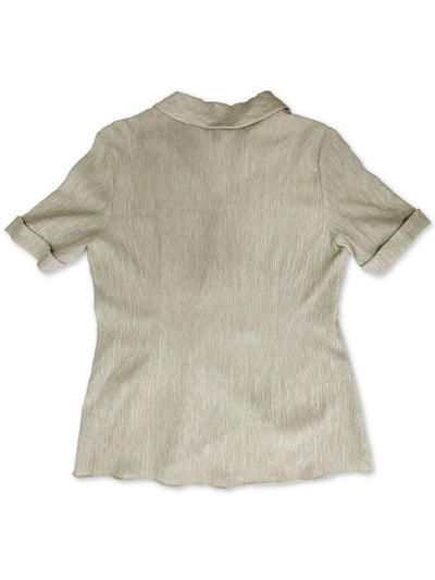 ALFANI Womens Beige Pleated Textured Ruched Short Sleeve V Neck Top Size: S