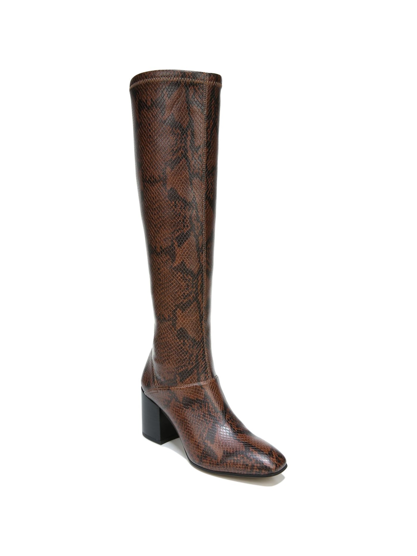 FRANCO SARTO Womens Brown Snakeskin Padded Tribute Square Toe Block Heel Zip-Up Heeled Boots 5 M