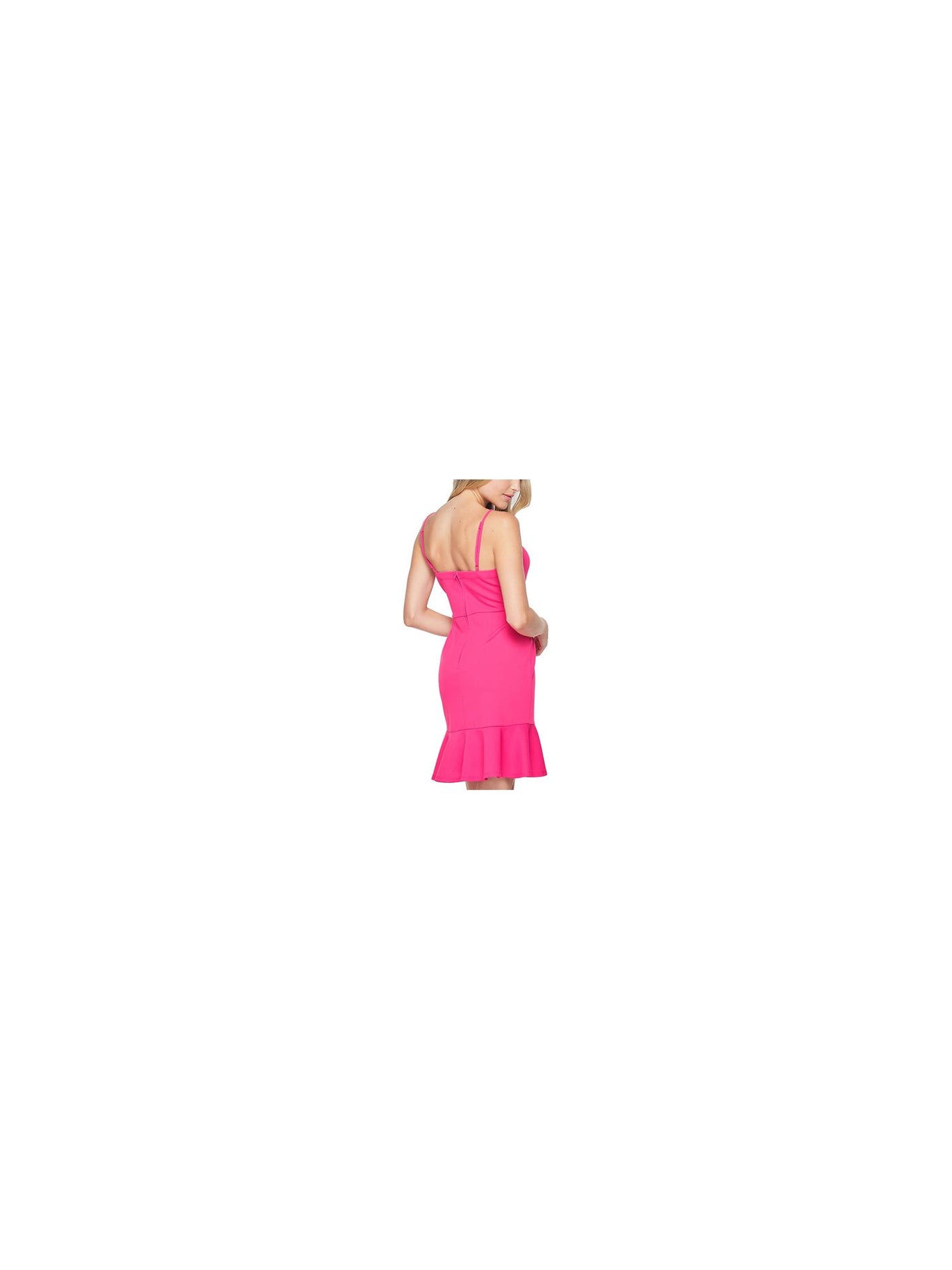 TEEZE ME Womens Pink Ruffled Spaghetti Strap Sweetheart Neckline Short Party Body Con Dress 5\6