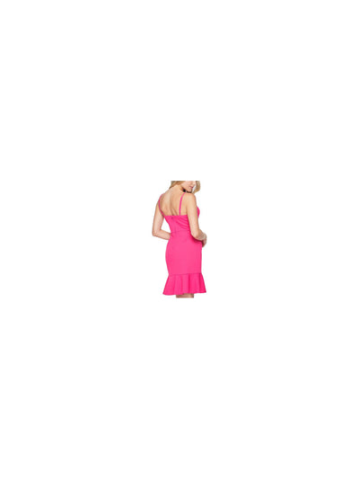 TEEZE ME Womens Pink Ruffled Spaghetti Strap Sweetheart Neckline Short Party Body Con Dress 5\6