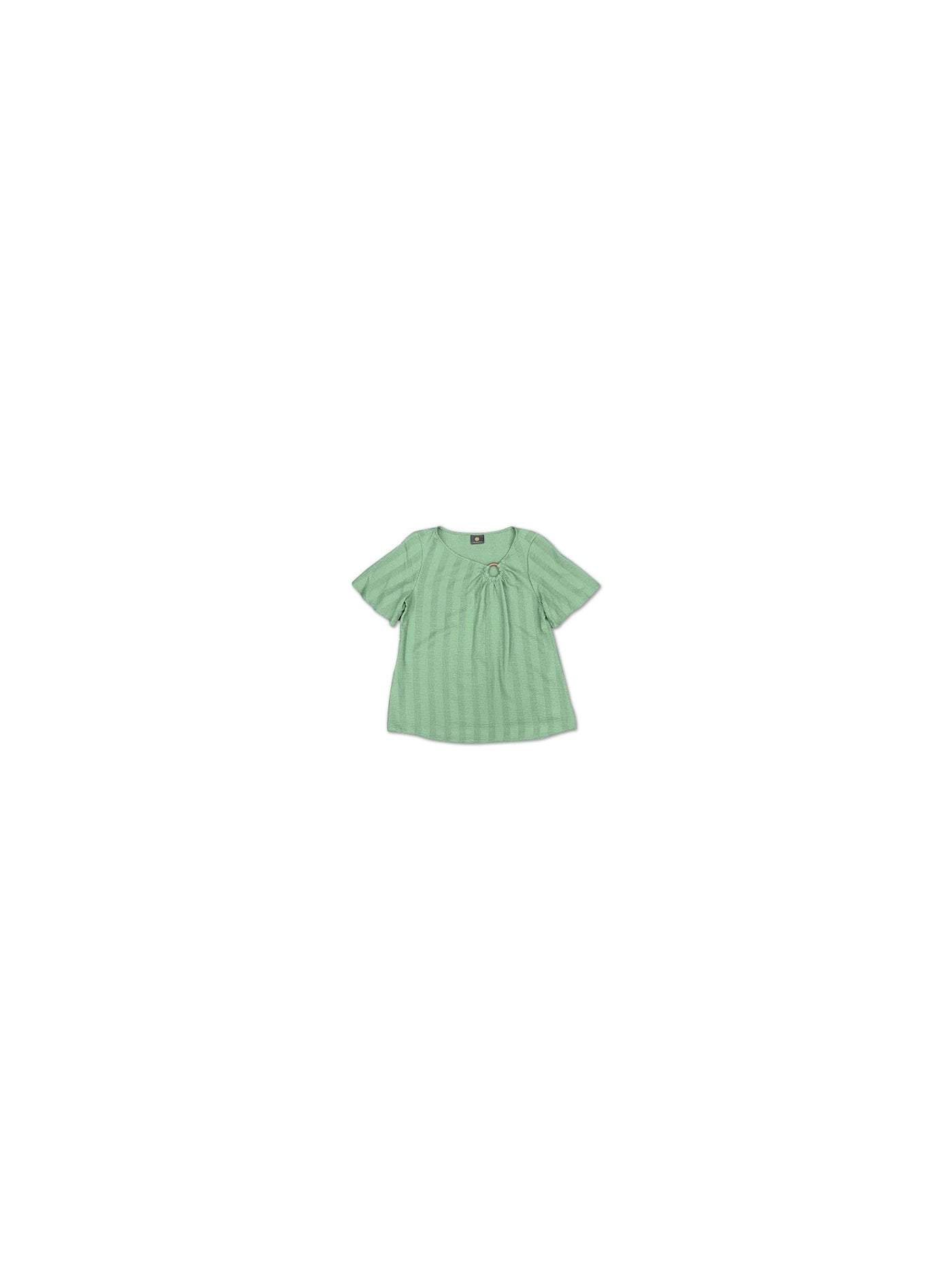 JM COLLECTION Womens Green Gathered O-ring Striped Short Sleeve Scoop Neck Top Petites PP
