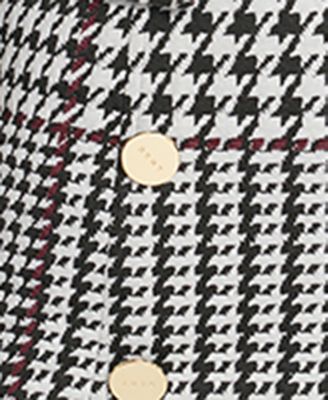 DKNY Womens Stretch Zippered Houndstooth Long Sleeve Round Neck Above The Knee Wear To Work Sheath Dress