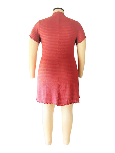 DEREK HEART Womens Pink Ribbed Pullover Long Sleeve Above The Knee A-Line Dress Plus 3X