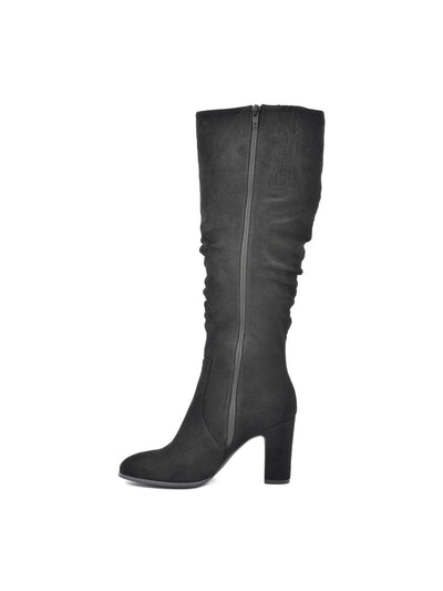RIALTO Womens Black Scrunch Detailing Cushioned Blitz Round Toe Block Heel Zip-Up Leather Dress Boots 8