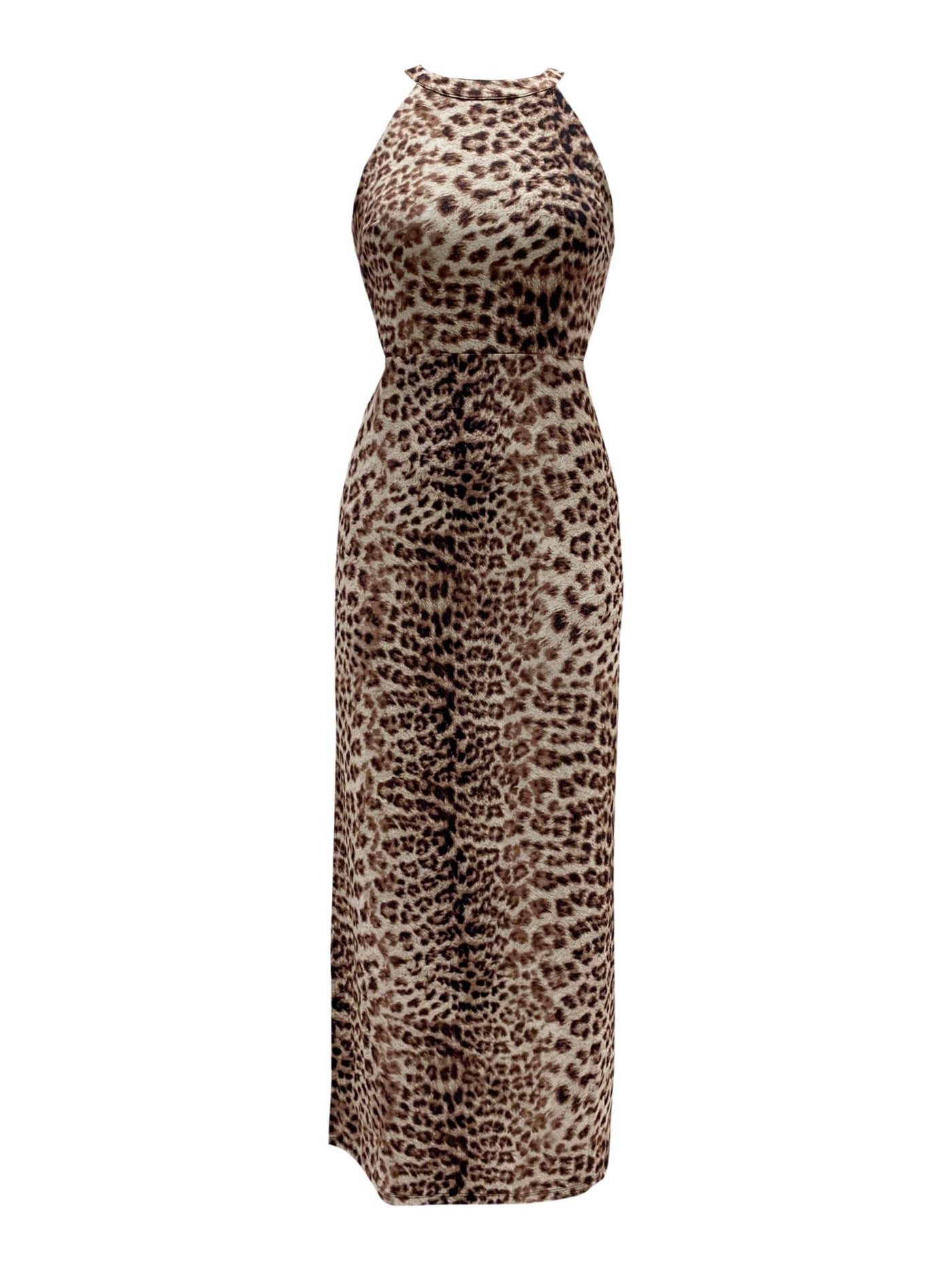 INC Womens Brown Zippered Animal Print Sleeveless Halter Full-Length Cocktail Sheath Dress S