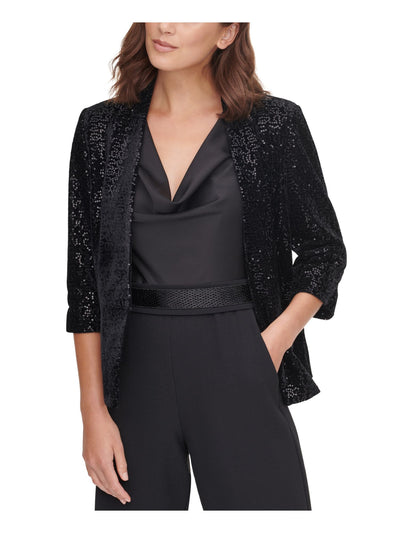 ELIZA J Womens Black Sequined Evening Blazer Jacket M