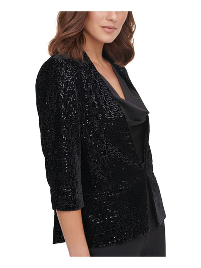 ELIZA J Womens Black Sequined Evening Blazer Jacket M