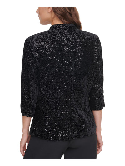 ELIZA J Womens Black Sequined Evening Blazer Jacket M