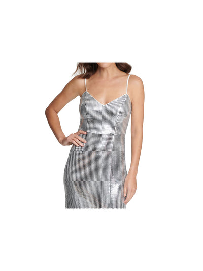 VINCE CAMUTO Womens Silver Sequined Slitted Spaghetti Strap V Neck Maxi Formal Body Con Dress 8