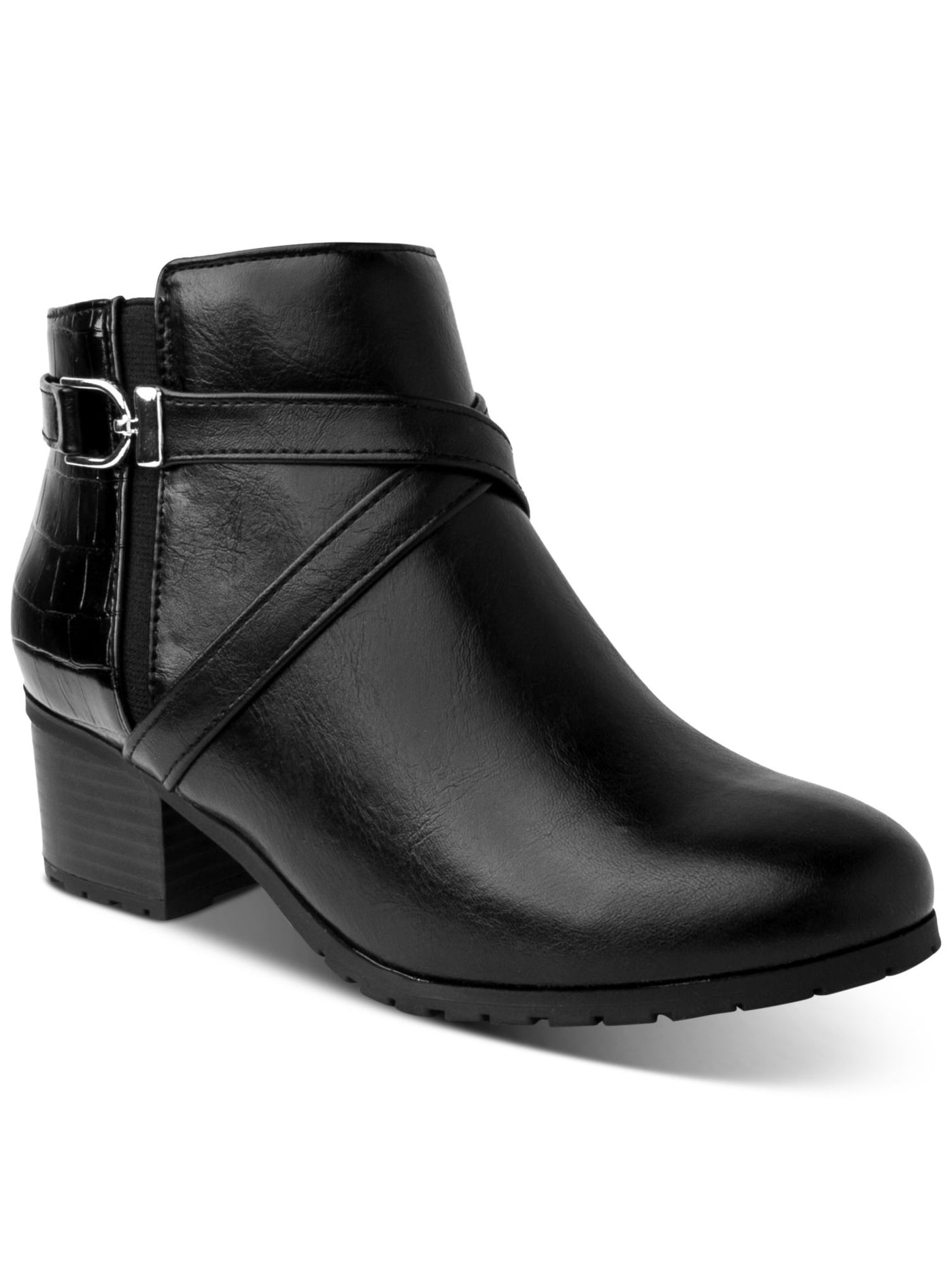 KAREN SCOTT Womens Black Buckle Accent Cushioned Round Toe Block Heel Zip-Up Booties 6