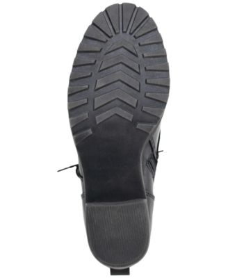 SUN STONE Womens Black Lace Up Pull Tab Slip Resistant Sloanie Round Toe Block Heel Hiking Boots M