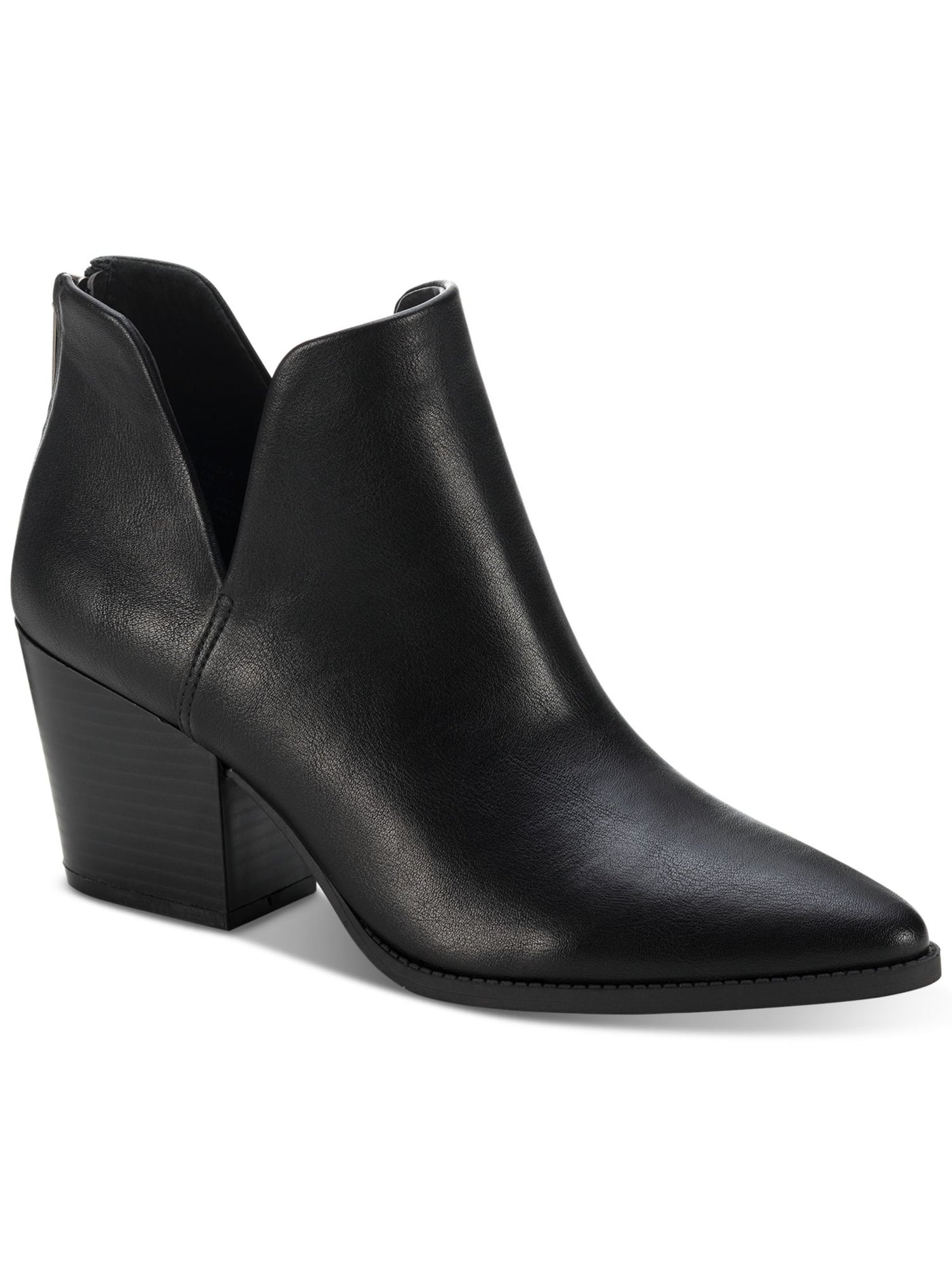 SUN STONE Womens Black V-Notched Sides Slip Resistant Elizaa Pointed Toe Block Heel Zip-Up Booties 8 M