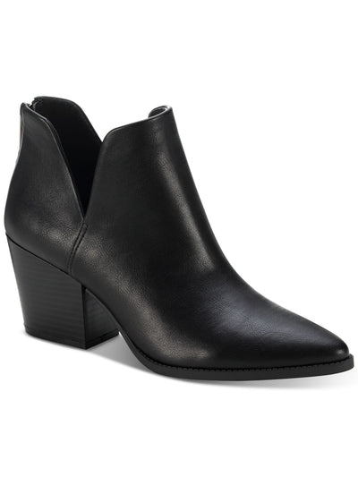 SUN STONE Womens Black V-Notched Sides Slip Resistant Elizaa Pointed Toe Block Heel Zip-Up Booties 8 M