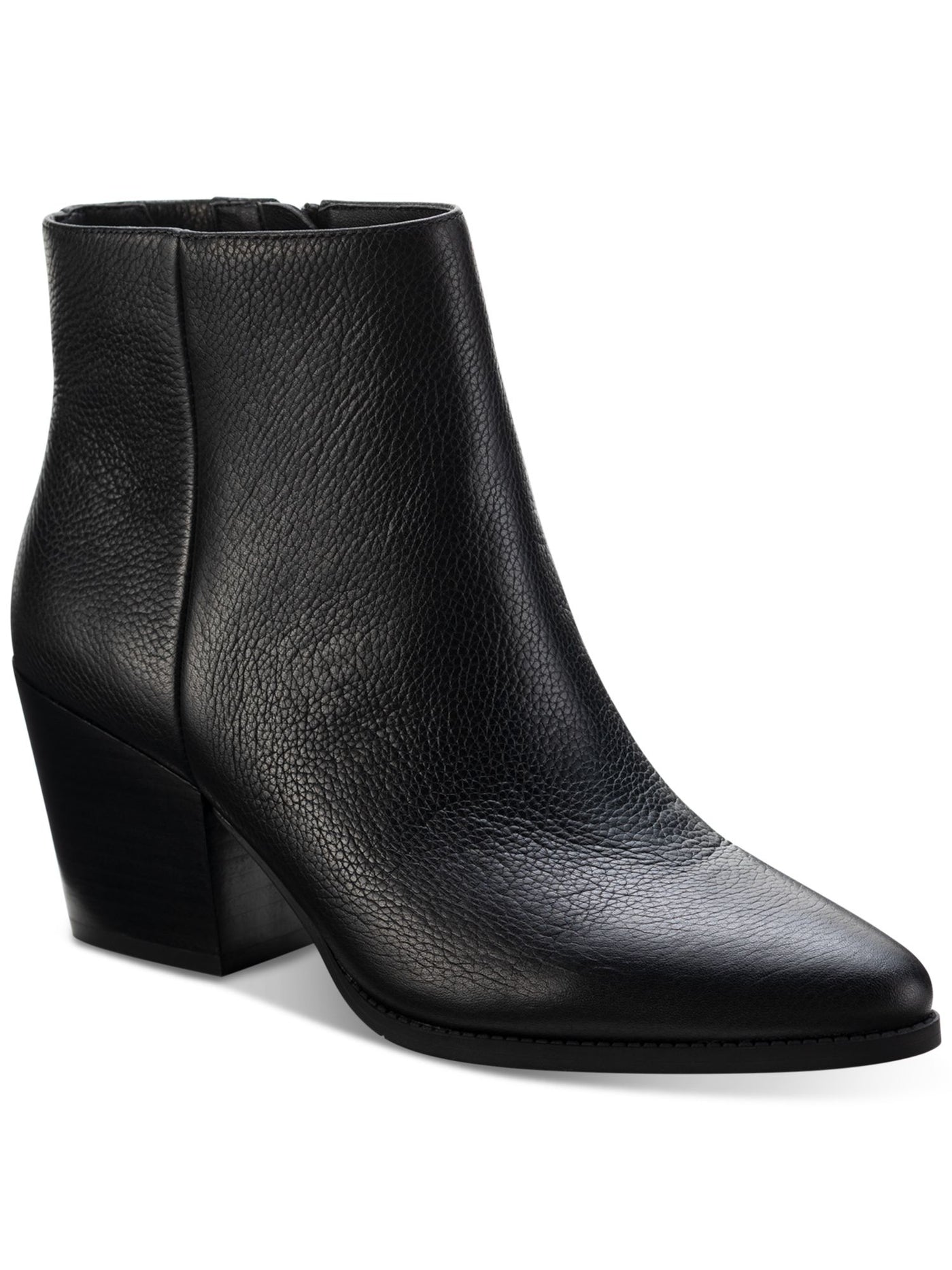 SUN STONE Womens Black Cushioned Pointed Toe Block Heel Zip-Up Leather Booties 10