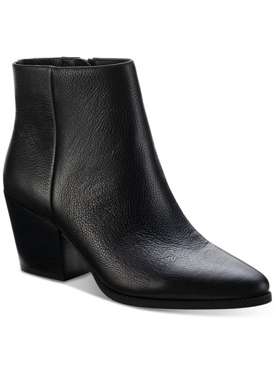 SUN STONE Womens Black Cushioned Pointed Toe Block Heel Zip-Up Leather Booties 10