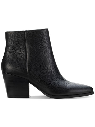 SUN STONE Womens Black Cushioned Pointed Toe Block Heel Zip-Up Leather Booties 10